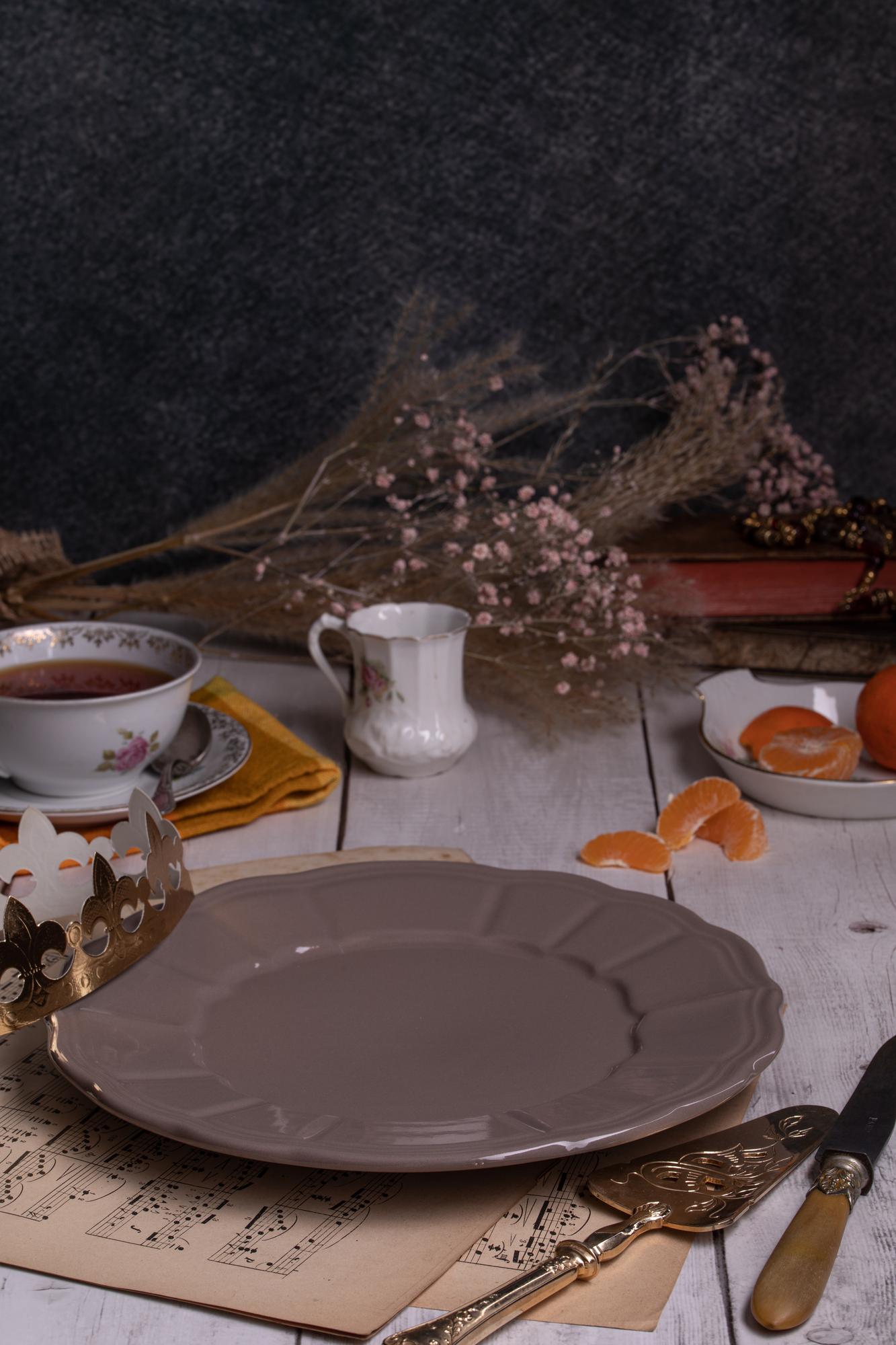 Set of plated dishes on rustic table